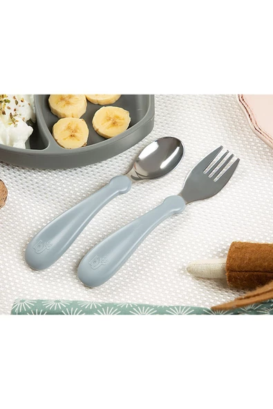 Babyjem Paslanmaz Çelik Çatal Kaşık Seti / Gri - 2