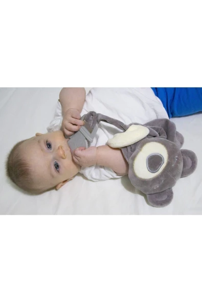 Babyjem Gri Düz Kafa Yastığı + Diş Kaşıyıcılı Uykucu Ayıcık Gri - 2