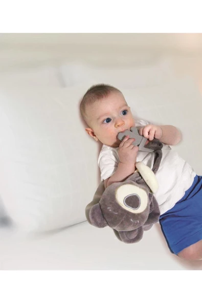 Babyjem Gri Düz Kafa Yastığı + Diş Kaşıyıcılı Uykucu Ayıcık Gri - 3