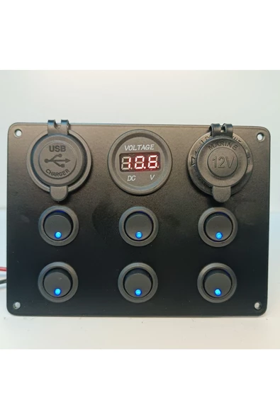 HT MARIN   Switch Panel 6'li Usb, Çakmaklık, Voltmetre,ışıklı Sigortasız