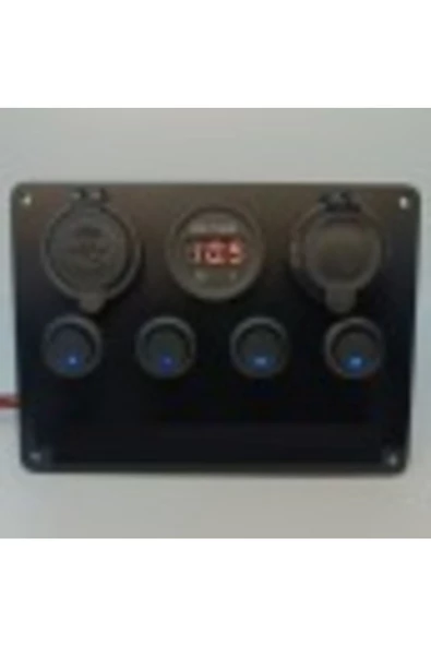 HT MARIN   Switch Panel 4'lu Usb, Çakmaklık Voltmetre, Işıklı Sigortasız