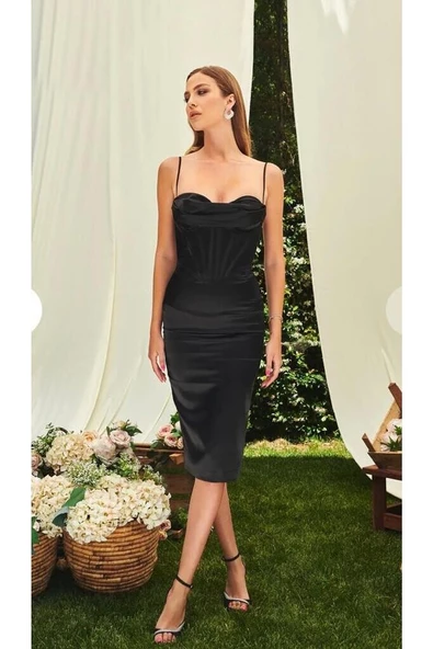 Modatalika Kadın Korseli Dekolte Detaylı Gece Elbisesi - Resim 9