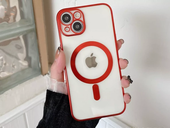 Apple iPhone 13 için Magsafe ile uyumlu Kılıf Kamera Lensli Korumalı Şeffaf Silikon Kapak - 12