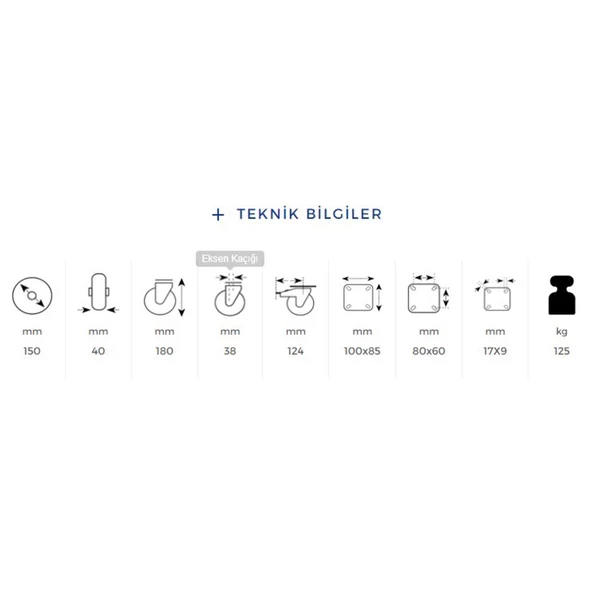 Kama Frenli Oynak Tablalı 150x40 mm Teker Siyah Burçlu Ağır Yük Tekeri - 2