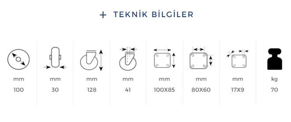Kama Oynak Tablalı 100x30 mm Teker Siyah Burçlu Ağır Yük Tekeri - 2