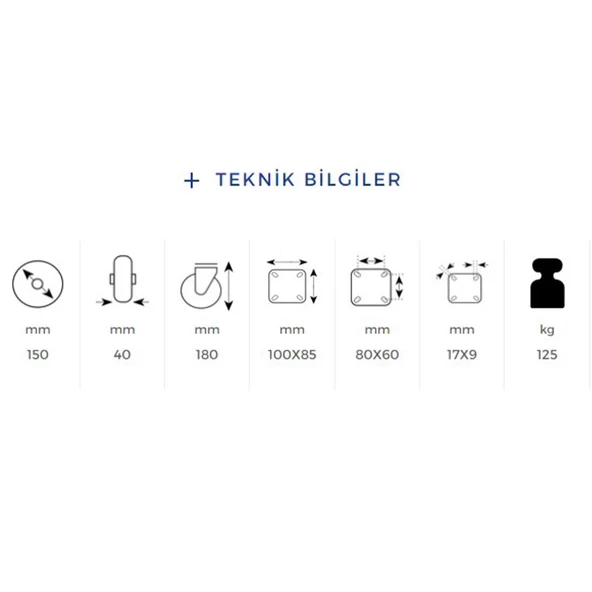 Kama Sabit Tablalı 150x40 mm Teker Siyah Burçlu Ağır Yük Tekeri - 2