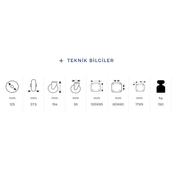 Kama Oynak Tablalı 125x40 mm Teker Poliamid Beyaz Burçlu Ağır Yük Tekeri - 2