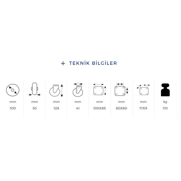 Kama Oynak Tablalı 100x32 mm Teker Poliamid Beyaz Burçlu Ağır Yük Tekeri - 2