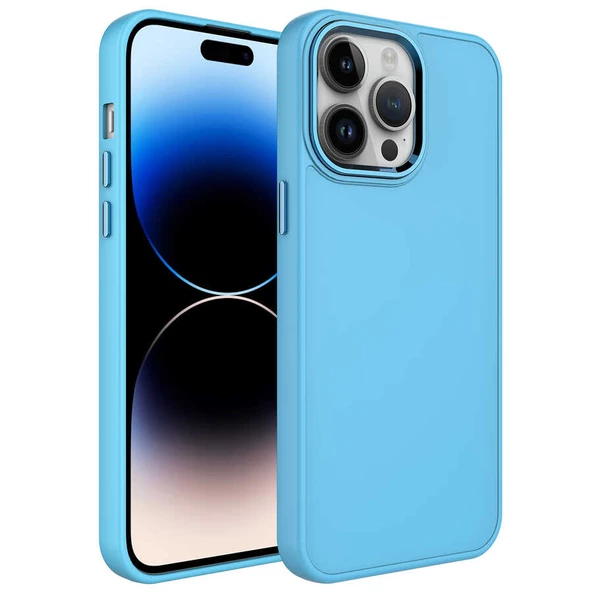 Vendas iPhone 14 Pro Uyumlu (14 Pro) Luna Serisi Metal Çerçeve ve Buton Tasarımlı Silikon Kılıf