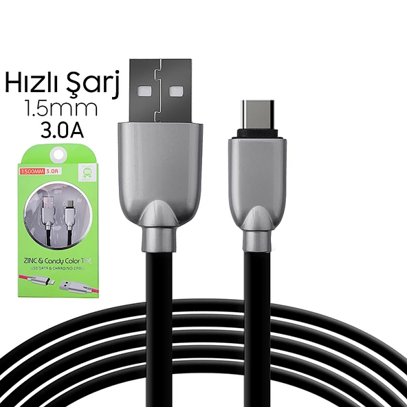 Usb Type-C  Zinc Alloy Dayanıklı 3.0a 1.5mm Usb Kablo