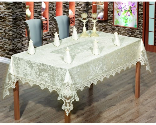 Essen Home Lüks İpek Kadife Masa Örtüsü (160x220)-Rozalina Pudra