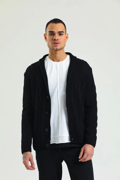 Erkek Regular Fit Örgü Desenli Kalın Kışlık Düğmeli Örme Hırka - 3