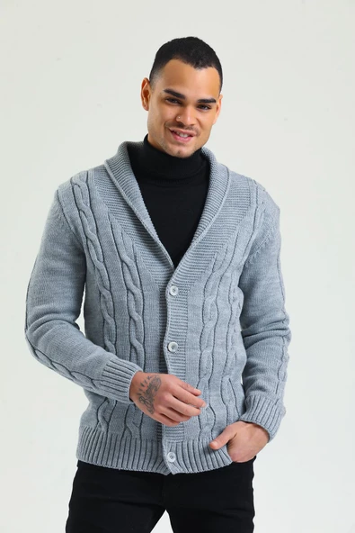 Erkek Regular Fit Örgü Desenli Kalın Kışlık Düğmeli Örme Hırka - 12