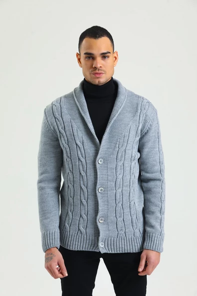 Erkek Regular Fit Örgü Desenli Kalın Kışlık Düğmeli Örme Hırka - 10