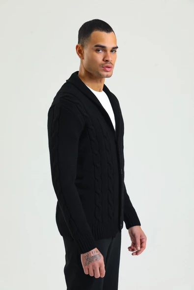 Erkek Regular Fit Örgü Desenli Kalın Kışlık Düğmeli Örme Hırka - 5