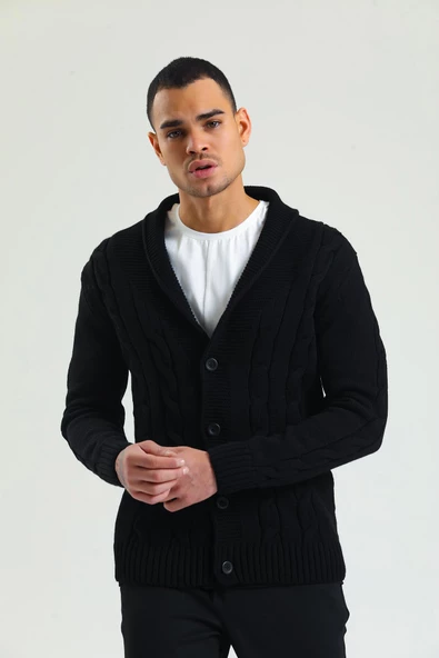 Erkek Regular Fit Örgü Desenli Kalın Kışlık Düğmeli Örme Hırka - 9