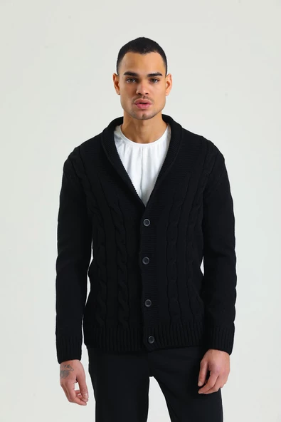 Erkek Regular Fit Örgü Desenli Kalın Kışlık Düğmeli Örme Hırka - 2