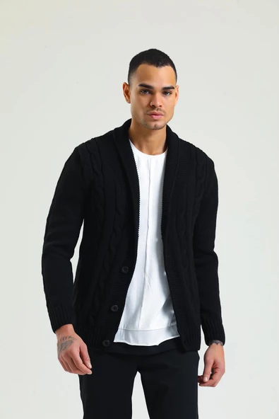 Erkek Regular Fit Örgü Desenli Kalın Kışlık Düğmeli Örme Hırka - 4