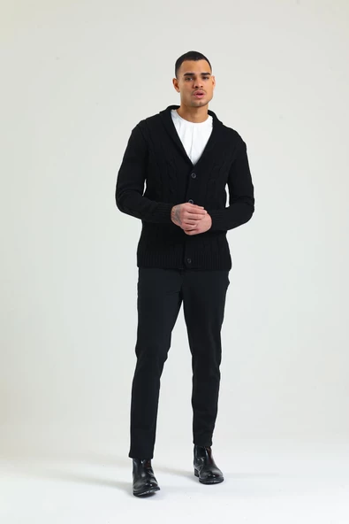 Erkek Regular Fit Örgü Desenli Kalın Kışlık Düğmeli Örme Hırka - 8