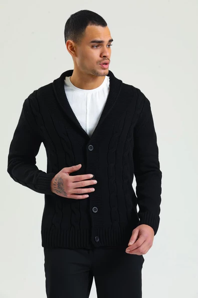 Erkek Regular Fit Örgü Desenli Kalın Kışlık Düğmeli Örme Hırka - 7