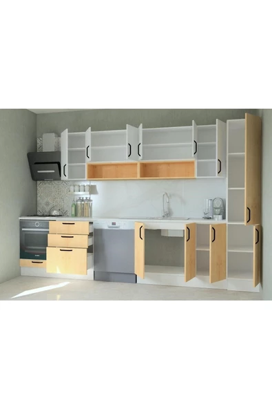 Mobilique 340 cm Ahşap Beyaz Tezgahsız Hazır Mutfak 3Çkm - 2