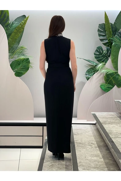 Modatalika Kadın Yırtmaçlı Kemer Detaylı Abiye Elbise - Resim 4