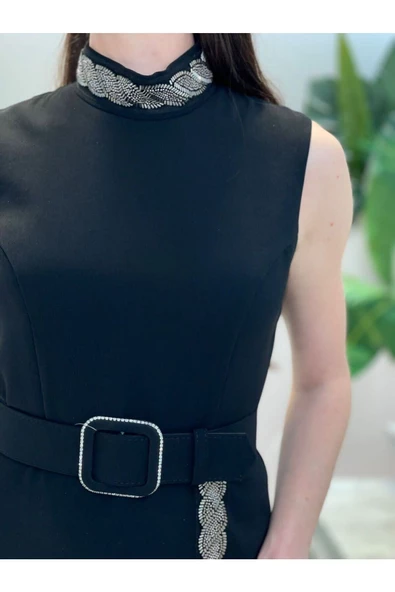 Modatalika Kadın Yırtmaçlı Kemer Detaylı Abiye Elbise - Resim 3