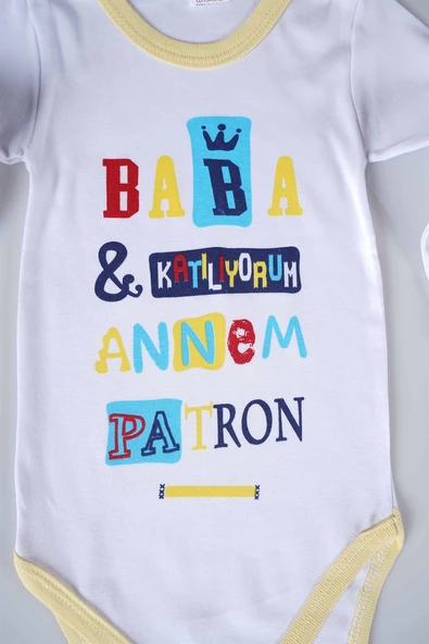 YENİ SEZON BABA KATILIYORUM ANNEM PATRON YAZILI BEBEK ÇOCUK UZUN KOL PAMUK BADY ZIBIN - 8