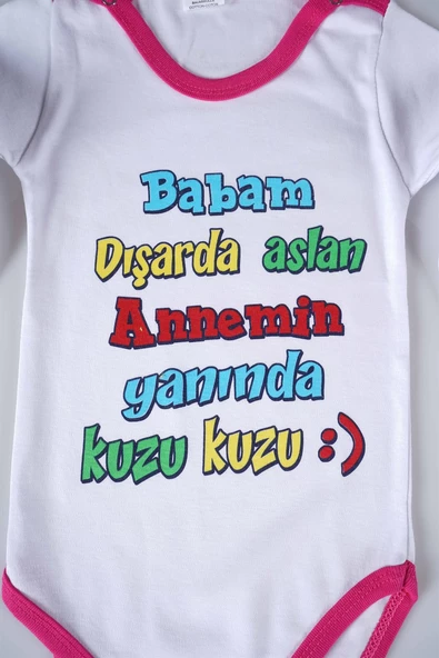 YENİ SEZON BABAM DIŞARDA ASLAN YAZILI BEBEK ÇOCUK UZUN KOL PAMUK BADY ZIBIN - 2