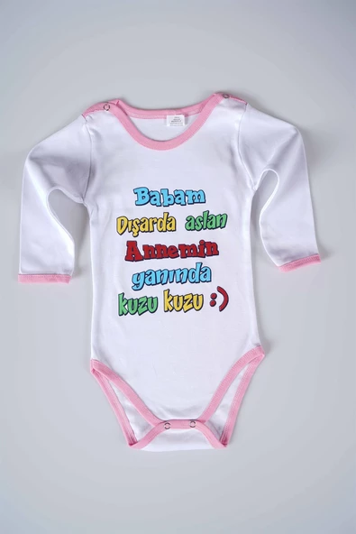 YENİ SEZON BABAM DIŞARDA ASLAN YAZILI BEBEK ÇOCUK UZUN KOL PAMUK BADY ZIBIN - 7