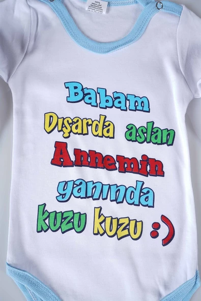 YENİ SEZON BABAM DIŞARDA ASLAN YAZILI BEBEK ÇOCUK UZUN KOL PAMUK BADY ZIBIN - 4