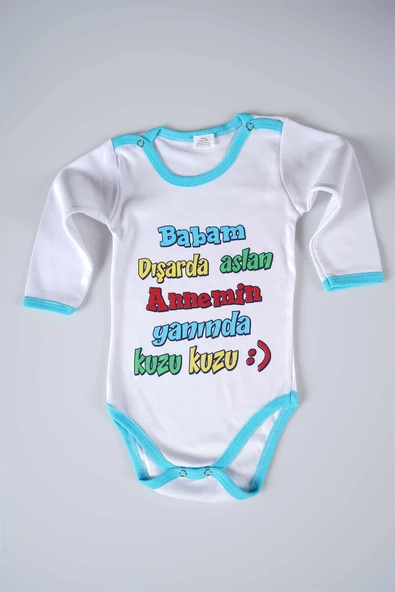 YENİ SEZON BABAM DIŞARDA ASLAN YAZILI BEBEK ÇOCUK UZUN KOL PAMUK BADY ZIBIN - 9