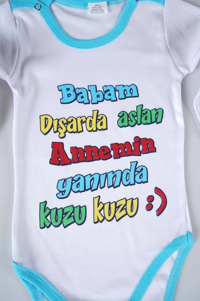 YENİ SEZON BABAM DIŞARDA ASLAN YAZILI BEBEK ÇOCUK UZUN KOL PAMUK BADY ZIBIN - 10
