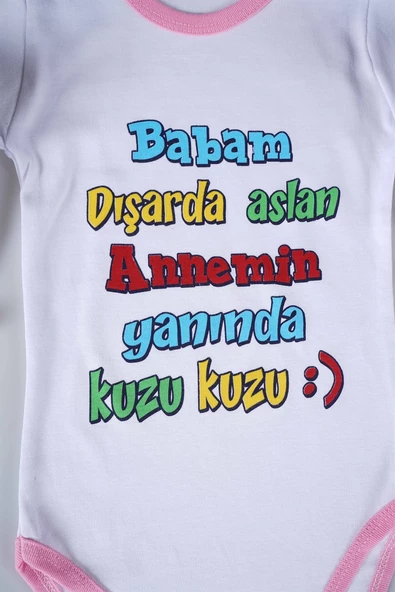 YENİ SEZON BABAM DIŞARDA ASLAN YAZILI BEBEK ÇOCUK UZUN KOL PAMUK BADY ZIBIN - 8