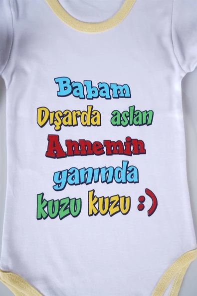YENİ SEZON BABAM DIŞARDA ASLAN YAZILI BEBEK ÇOCUK UZUN KOL PAMUK BADY ZIBIN - 12