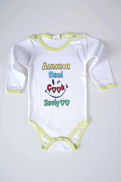 YENİ SEZON ANNEM BENİ ÇOK SEVİYO YAZILI BEBEK ÇOCUK UZUN KOL PAMUK BADY ZIBIN - 9