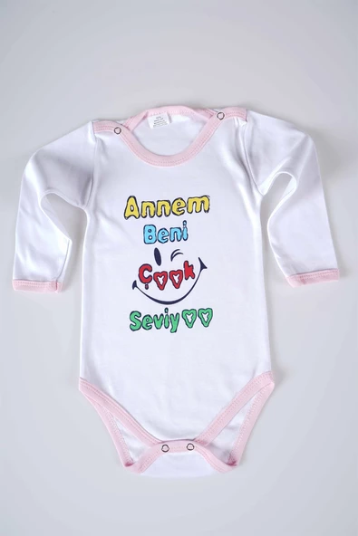 YENİ SEZON ANNEM BENİ ÇOK SEVİYO YAZILI BEBEK ÇOCUK UZUN KOL PAMUK BADY ZIBIN - 11