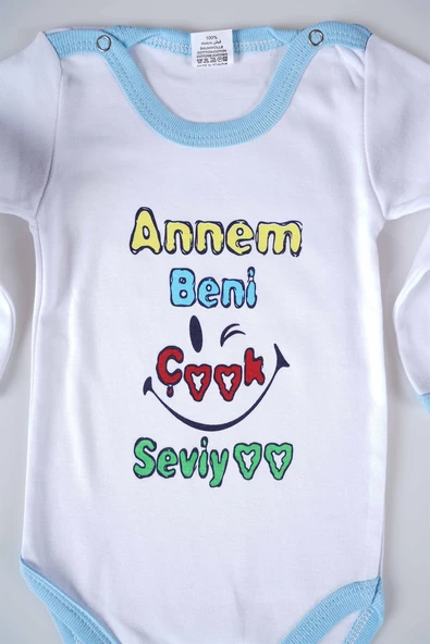 YENİ SEZON ANNEM BENİ ÇOK SEVİYO YAZILI BEBEK ÇOCUK UZUN KOL PAMUK BADY ZIBIN - 8