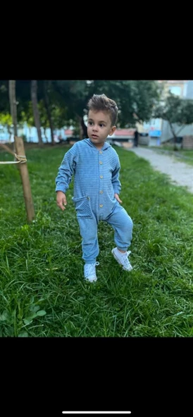 UNİSEX ÖNDEN DÜĞMELİ KADİFE BEBEK TULUM - 9