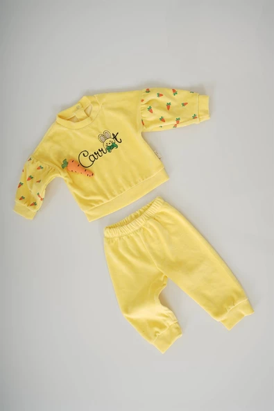KIZ BEBEK CARROT FİGÜRLÜ BİSİKLET YAKA KADİFE TAKIM - 7