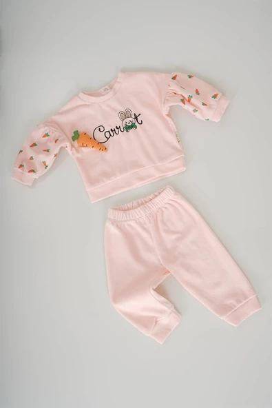 KIZ BEBEK CARROT FİGÜRLÜ BİSİKLET YAKA KADİFE TAKIM - 4