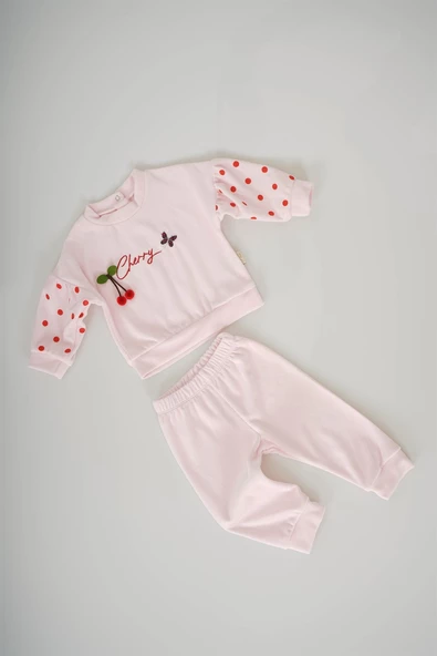 KIZ BEBEK KİRAZ CHERRY FİGÜRLÜ KADİFE TAKIM - 4
