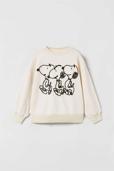 UNİSEX SNOOPY MODELLİ BİSİKLET YAKA RİBANALI SWEAT
