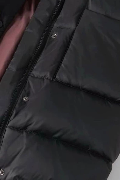 KIZ ÇOCUK KAPŞONLU FERMUARLI ÇIT ÇIT DETAYLI ŞİŞME MONT - 2
