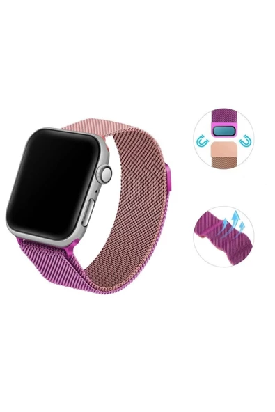 Apple Watch 7 41mm Uyumlu Mıknatıslı Metal Tel Örgü Işlemeli Kordon - 6