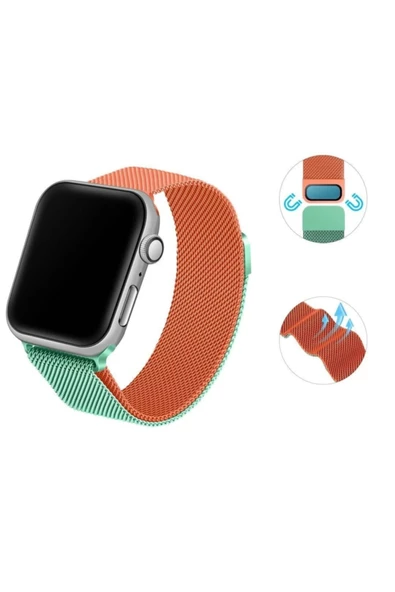 Apple Watch 1 2 3 4 5 6 7 Se Uyumlu   42 Mm/44 Mm/45 Mm Hasır Örgü Metal Mıknatıslı Milano Kordon - 4