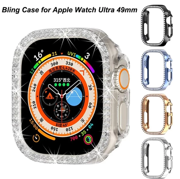 Apple Watch Ultra 49mm Kılıf Kasa Koruyucu Taşlı 360 Tam Koruma Kapak Gard - 12