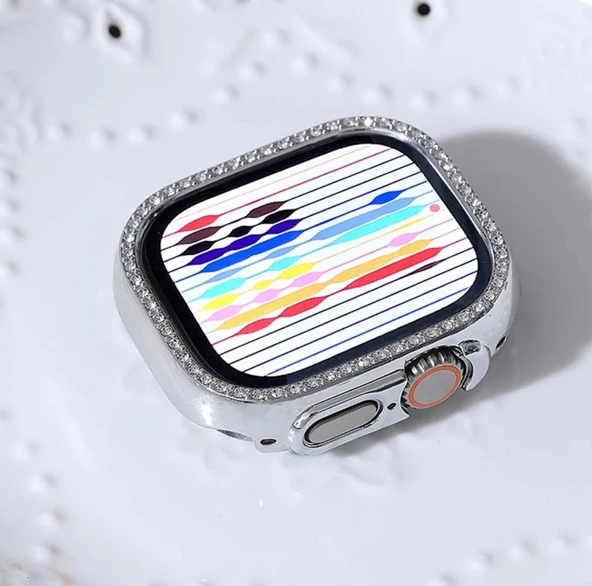 Apple Watch Ultra 49mm Kılıf Kasa Koruyucu Taşlı 360 Tam Koruma Kapak Gard - 2