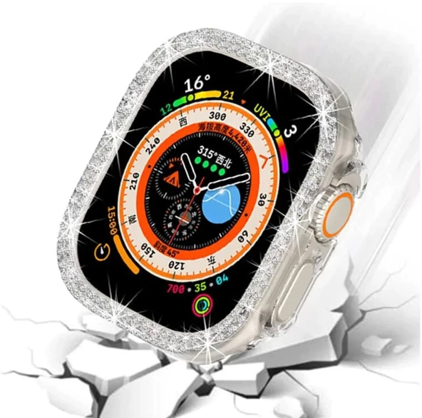 Apple Watch Ultra 49mm Kılıf Kasa Koruyucu Taşlı 360 Tam Koruma Kapak Gard - 4