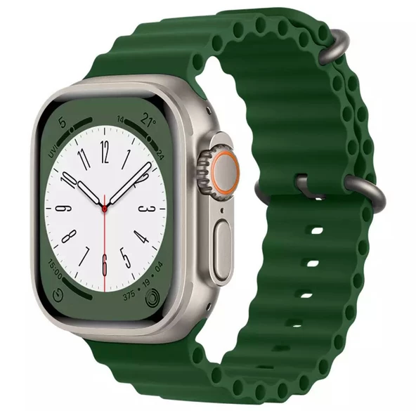 Apple Watch Kordon 3 4 5 6 7 8 SE Ultra Serisi 42 Mm/44 Mm/45Mm/46MM/ 49Mm Uyumlu Ocean Silikon Spor Kayış - 8